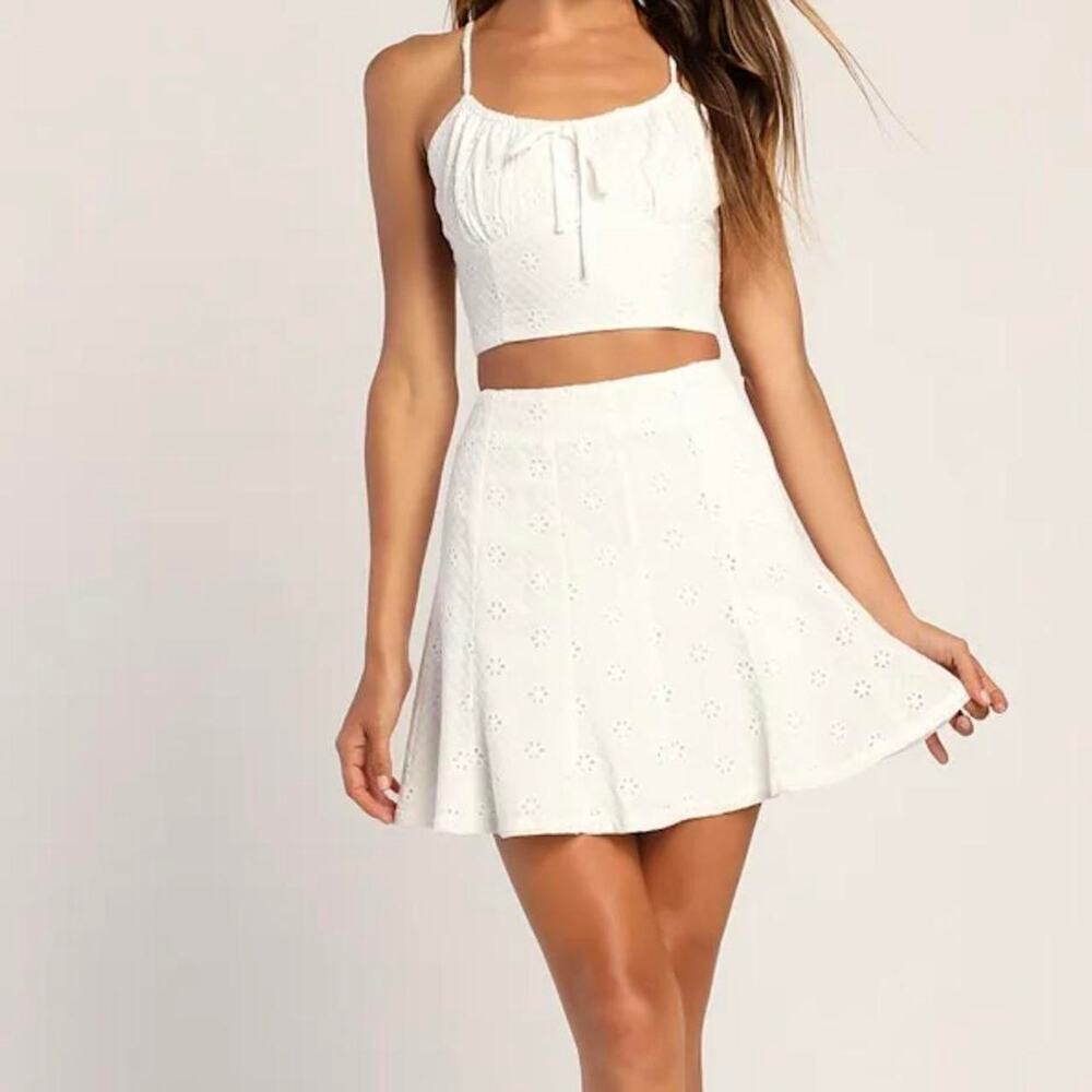 Lulus White Eyelet Two-Piece Mini Dress - white, size M
